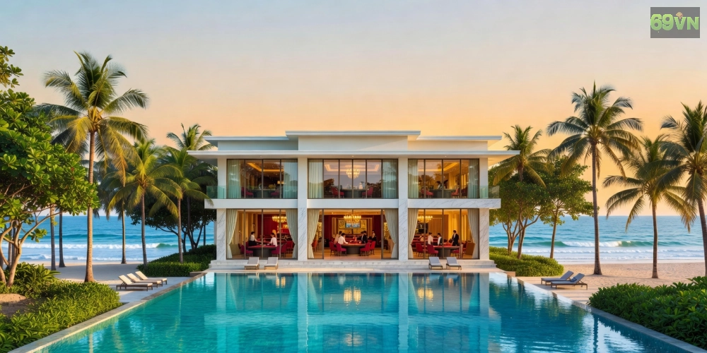 Minh họa khu nghỉ dưỡng Corona Resort & Casino Phú Quốc với không gian sang trọng bên bờ biển