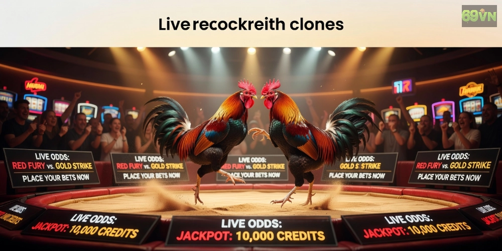 Minh họa khái niệm đá gà casino trực tiếp với hình ảnh trường đấu chuyên nghiệp và màn hình cá cược