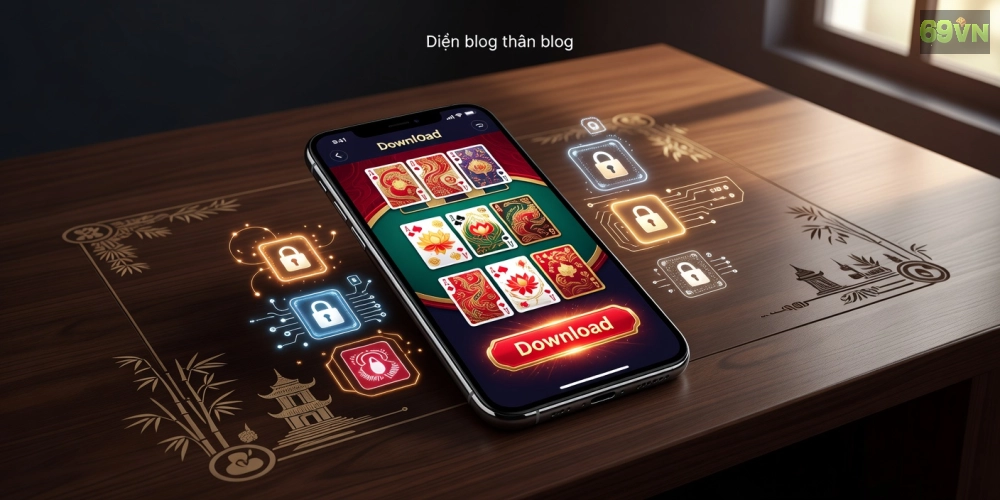 Hình minh họa khái niệm tải game bài 69vn với giao diện ứng dụng di động hấp dẫn